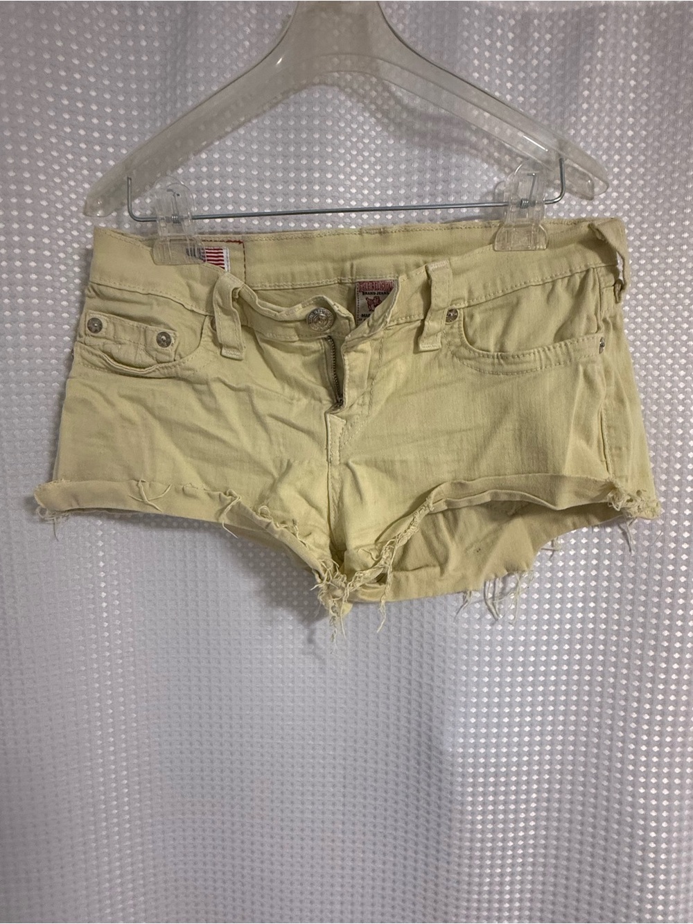 True Religion Pale Yellow Denim Cutoff Shorts